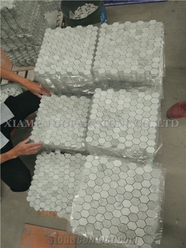 Wall Mosaic Bianco Carrara White Marble Polished Hexagon Mosaic for Bathroom Floor Covering,Kitchen Backsplash,Interior Mosaic Pattern Tile