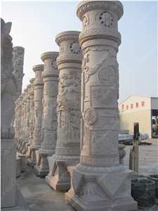 White Granite Dragon Pillars Sculpture