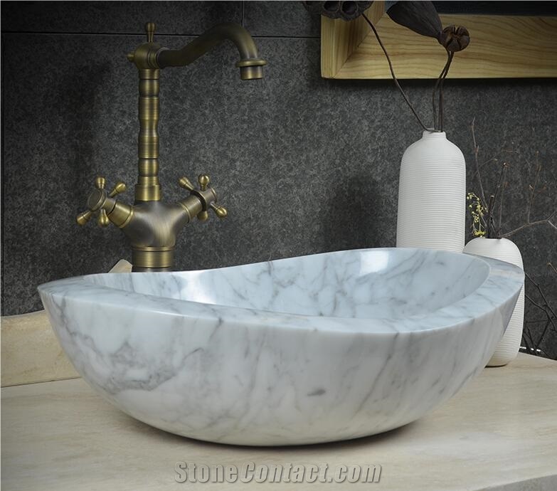 Bianco Carrara White Marble Oval Basin,Natural Stone Basin, Kitchen Sinks, Bathroom Sinks, Wash Bowls,China Hand Made Bathroom Washing Basin,Counter Top and Vanity Top Sink, Own Factory with Ce