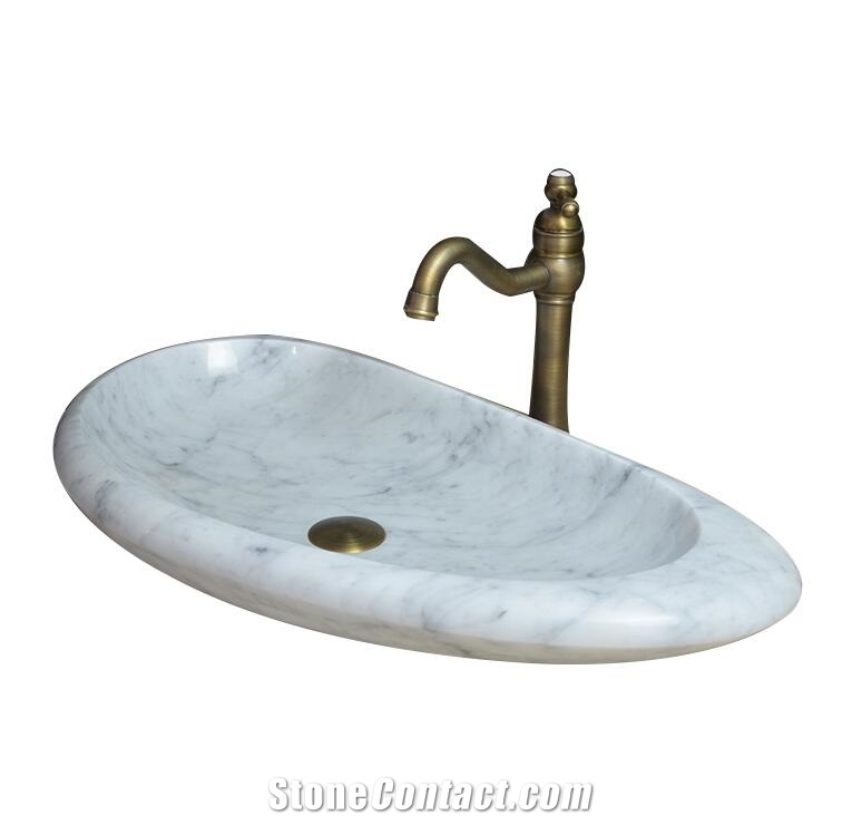 Bianco Carrara White Marble Vessel and Oval Basin, Handmade Sink,Natural Stone Basin, Kitchen Sinks, Bathroom Sinks, Wash Bowls,China Hand Made Bathroom Washing Basin,Counter Top and Vanity Top Sink