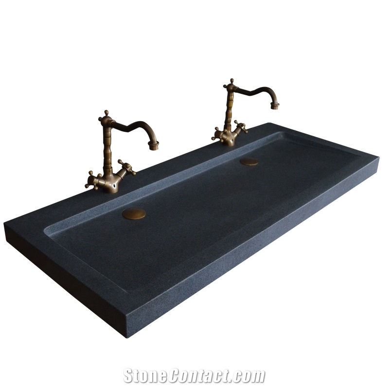 Black Basalt Basin,Polished Stone Sinks,Bathroom Sinks,Rectangle Stone Sinks,Double Wash Basin,China Material Vessel Sinks