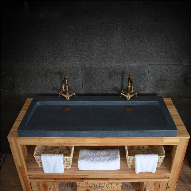 Black Basalt Basin,Polished Stone Sinks,Bathroom Sinks,Rectangle Stone Sinks,Double Wash Basin,China Material Vessel Sinks