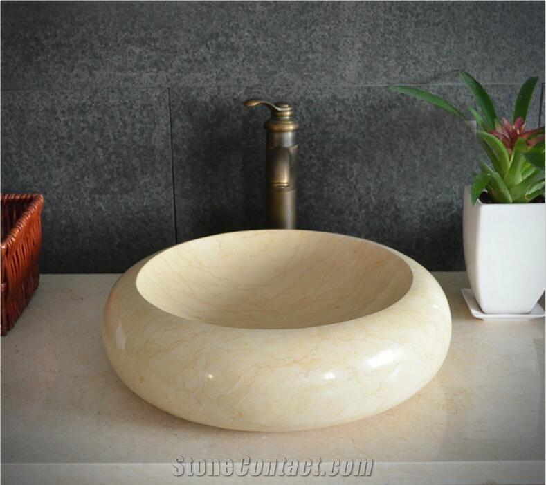 Botticino Classico Beige Marble Round Basin,Natural Stone Basin, Kitchen Sinks, Bathroom Sinks, Wash Bowls,China Hand Made Bathroom Washing Basin,Counter Top and Vanity Top Sink, Own Factory with Ce