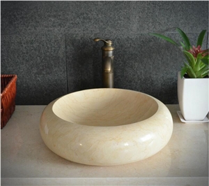 Botticino Classico Beige Marble Round Basin,Natural Stone Basin, Kitchen Sinks, Bathroom Sinks, Wash Bowls,China Hand Made Bathroom Washing Basin,Counter Top and Vanity Top Sink, Own Factory with Ce