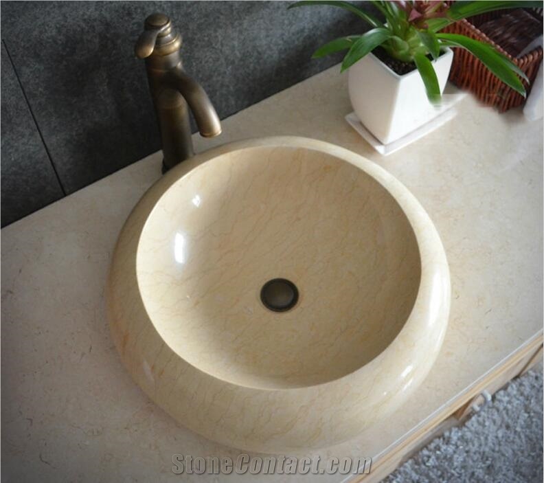 Botticino Classico Beige Marble Round Basin,Natural Stone Basin, Kitchen Sinks, Bathroom Sinks, Wash Bowls,China Hand Made Bathroom Washing Basin,Counter Top and Vanity Top Sink, Own Factory with Ce