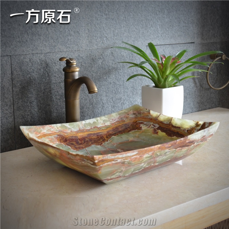 China Green Onyx Square Vessel Basin,Natural Stone Basin, Kitchen Sinks, Bathroom Sinks, Wash Bowls,China Hand Made Bathroom Washing Basin,Counter Top and Vanity Top Sink, Own Factory with Ce