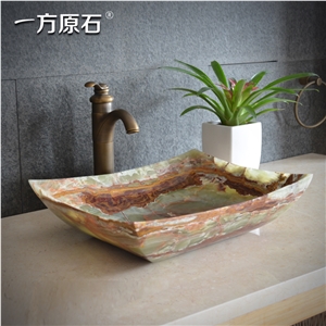 China Green Onyx Square Vessel Basin,Natural Stone Basin, Kitchen Sinks, Bathroom Sinks, Wash Bowls,China Hand Made Bathroom Washing Basin,Counter Top and Vanity Top Sink, Own Factory with Ce