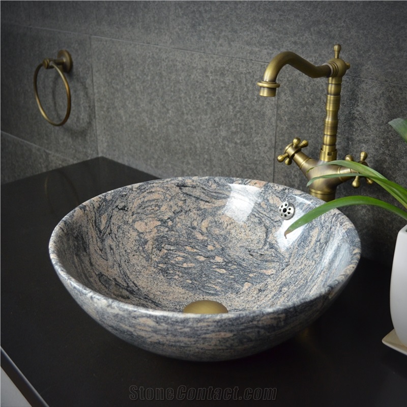 China Juparana Pink Granite Round Sink,Natural Stone Basin, Kitchen Sinks, Bathroom Sinks, Wash Bowls,China Hand Made Bathroom Washing Basin,Counter Top and Vanity Top Sink, Own Factory with Ce