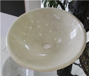 Cream Marfil Marble Round Basin,Natural Stone Basin, Kitchen Sinks, Bathroom Sinks, Wash Bowls,China Hand Made Bathroom Washing Basin,Counter Top and Vanity Top Sink, Own Factory with Ce