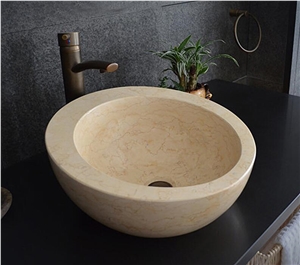 Egypt Beige Marble Round Sink,Natural Stone Basin, Kitchen Sinks, Bathroom Sinks, Wash Bowls,China Hand Made Bathroom Washing Basin,Counter Top and Vanity Top Sink, Own Factory with Ce