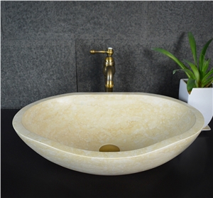 Egypt Beige Marble Wash Basins,Yellow Marble Oval Basins,Polished Wash Basins,Beige Stone Wash Bowls
