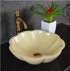Egyptian Beige Marble Floriated Sink,Natural Stone Basin, Kitchen Sinks, Bathroom Sinks, Wash Bowls,China Hand Made Bathroom Washing Basin,Counter Top and Vanity Top Sink, Own Factory with Ce