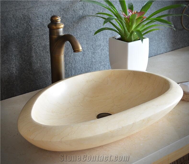 Egyptian Beige Marble Vessel Sink,Natural Stone Basin, Bathroom Sinks, Wash Bowls