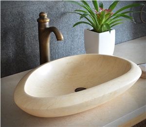 Egyptian Beige Marble Vessel Sink,Natural Stone Basin, Bathroom Sinks, Wash Bowls