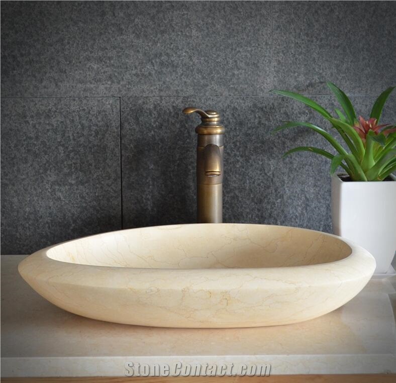 Egyptian Beige Marble Vessel Sink,Natural Stone Basin, Bathroom Sinks, Wash Bowls
