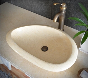Egyptian Beige Marble Vessel Sink,Natural Stone Basin, Bathroom Sinks, Wash Bowls