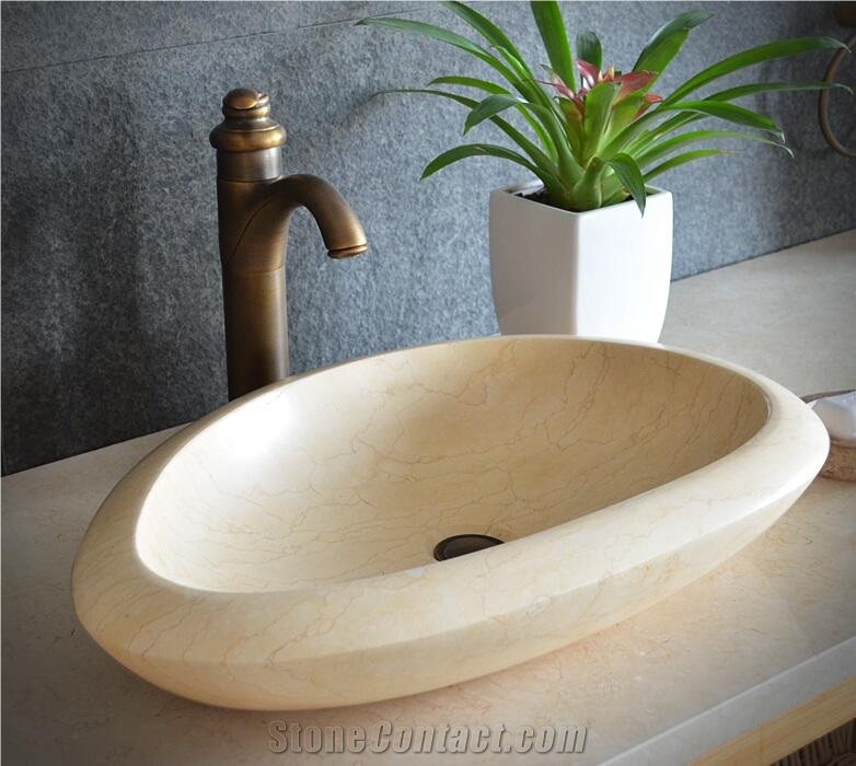 Egyptian Beige Marble Vessel Sink,Natural Stone Basin, Bathroom Sinks, Wash Bowls