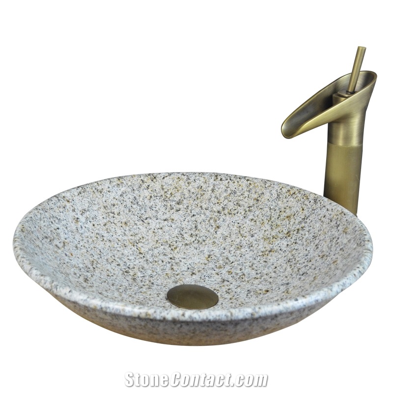 G682 Yellow Granite Round Sink,Natural Stone Basin, Kitchen Sinks, Bathroom Sinks, Wash Bowls,China Hand Made Bathroom Washing Basin,Counter Top and Vanity Top Sink, Own Factory with Ce
