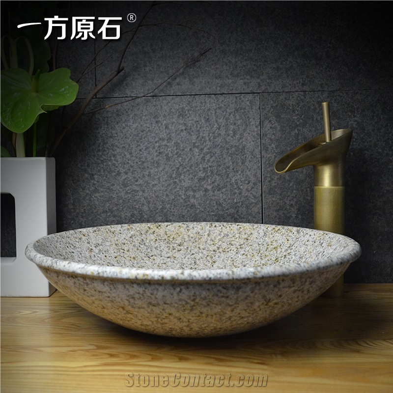 G682 Yellow Granite Round Sink,Natural Stone Basin, Kitchen Sinks, Bathroom Sinks, Wash Bowls,China Hand Made Bathroom Washing Basin,Counter Top and Vanity Top Sink, Own Factory with Ce