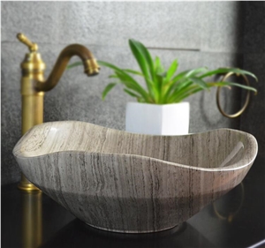 Grey Wood Marble Stone Sink,Natural Stone Basin, Kitchen Sinks, Bathroom Sinks, Wash Bowls,China Hand Made Bathroom Washing Basin,Counter Top and Vanity Top Sink, Own Factory with Ce