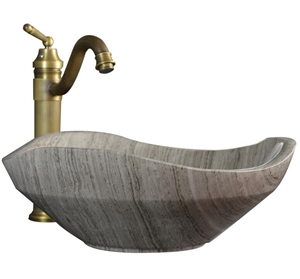 Grey Wood Marble Stone Sink,Natural Stone Basin, Kitchen Sinks, Bathroom Sinks, Wash Bowls,China Hand Made Bathroom Washing Basin,Counter Top and Vanity Top Sink, Own Factory with Ce