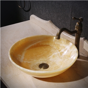 Honey Onyx Round Sink,Yellow Basin,Natural Stone Basin, Kitchen Sinks, Bathroom Sinks, Wash Bowls,China Hand Made Bathroom Washing Basin,Counter Top and Vanity Top Sink, Own Factory with Ce