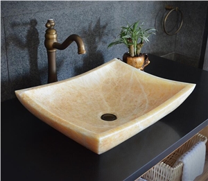 Honey Yellow Onyx Square and Vessel Basin,Natural Stone Basin, Kitchen Sinks, Bathroom Sinks, Wash Bowls,China Hand Made Bathroom Washing Basin,Counter Top and Vanity Top Sink, Own Factory with Ce