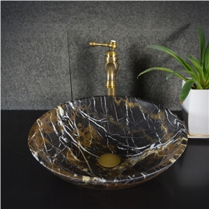 King Gold Marble Brown and Black Color Round Basin,Natural Stone Basin, Kitchen Sinks, Bathroom Sinks, Wash Bowls,China Hand Made Bathroom Washing Basin,Counter Top and Vanity Top Sink, Own Factory Wi