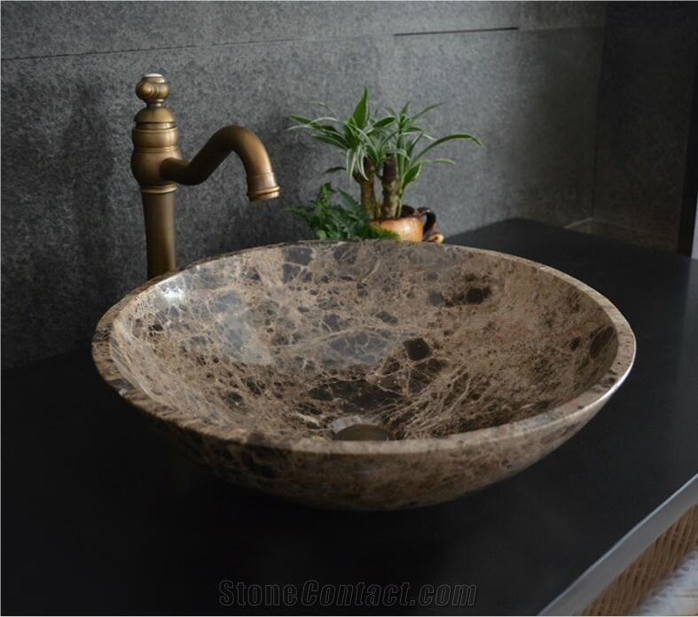 Light Emperador Round Marble Basin,Natural Stone Basin, Kitchen Sinks, Bathroom Sinks, Wash Bowls,China Hand Made Bathroom Washing Basin,Counter Top and Vanity Top Sink, Own Factory with Ce