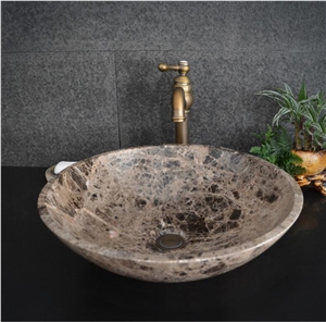 Light Emperador Round Marble Basin,Natural Stone Basin, Kitchen Sinks, Bathroom Sinks, Wash Bowls,China Hand Made Bathroom Washing Basin,Counter Top and Vanity Top Sink, Own Factory with Ce