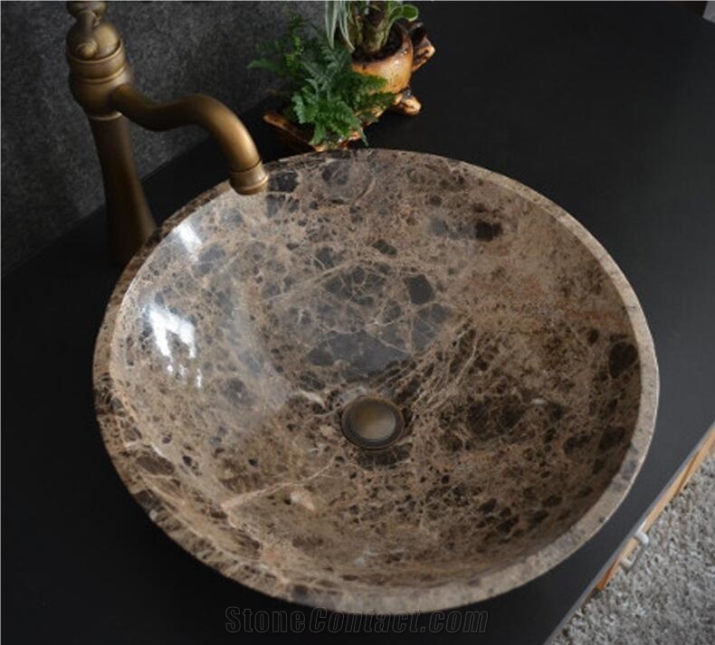 Light Emperador Round Marble Basin,Natural Stone Basin, Kitchen Sinks, Bathroom Sinks, Wash Bowls,China Hand Made Bathroom Washing Basin,Counter Top and Vanity Top Sink, Own Factory with Ce