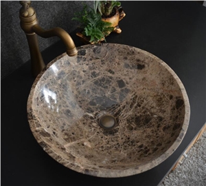 Light Emperador Round Marble Basin,Natural Stone Basin, Kitchen Sinks, Bathroom Sinks, Wash Bowls,China Hand Made Bathroom Washing Basin,Counter Top and Vanity Top Sink, Own Factory with Ce