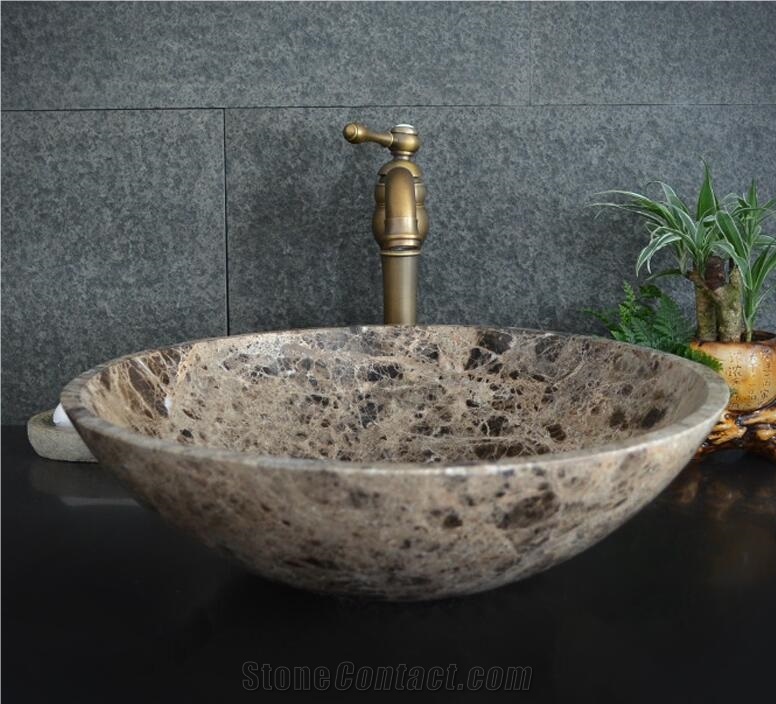 Light Emperador Round Marble Basin,Natural Stone Basin, Kitchen Sinks, Bathroom Sinks, Wash Bowls,China Hand Made Bathroom Washing Basin,Counter Top and Vanity Top Sink, Own Factory with Ce