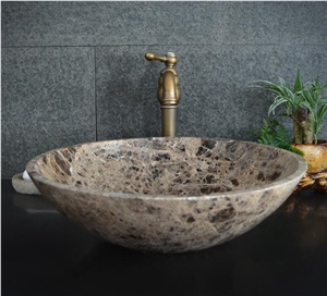 Light Emperador Round Marble Basin,Natural Stone Basin, Kitchen Sinks, Bathroom Sinks, Wash Bowls,China Hand Made Bathroom Washing Basin,Counter Top and Vanity Top Sink, Own Factory with Ce