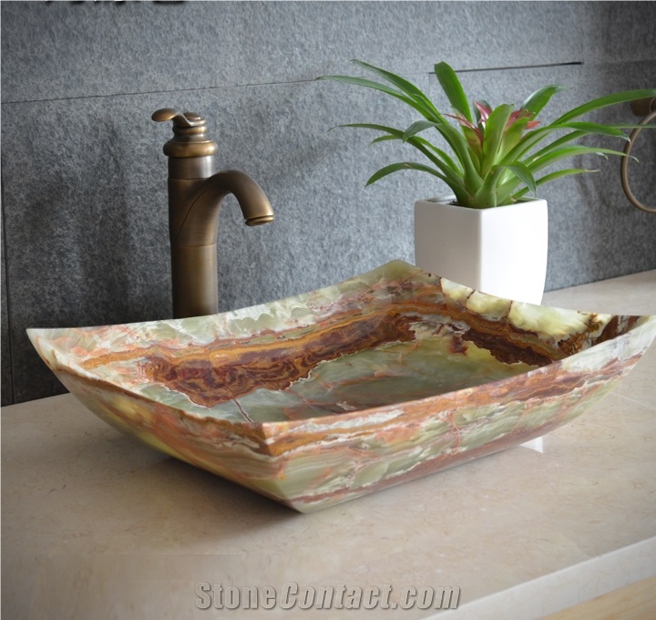 Onyx Square Sinks,Polished Bathroom Sinks,Green Onyx Wash Basins,China Manmade Stone Sinks,Brown Vessel Sinks