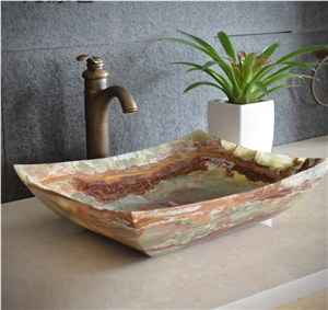 Onyx Square Sinks,Polished Bathroom Sinks,Green Onyx Wash Basins,China Manmade Stone Sinks,Brown Vessel Sinks