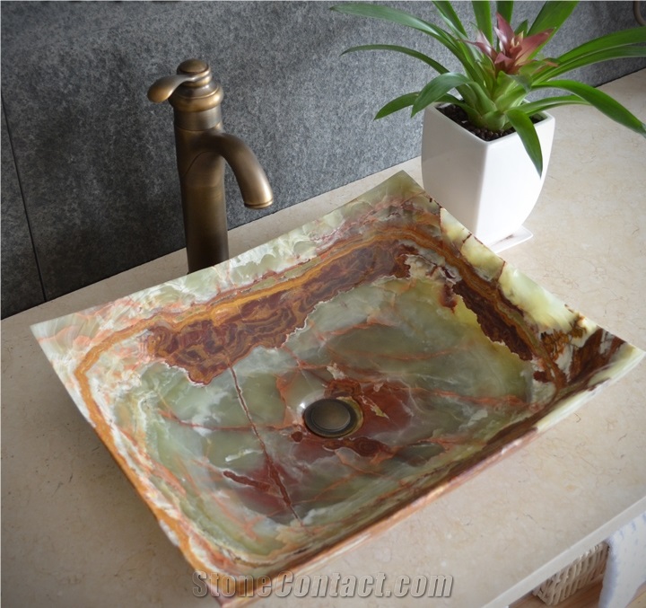 Onyx Square Sinks,Polished Bathroom Sinks,Green Onyx Wash Basins,China Manmade Stone Sinks,Brown Vessel Sinks