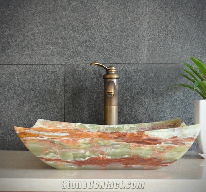 Onyx Square Sinks,Polished Bathroom Sinks,Green Onyx Wash Basins,China Manmade Stone Sinks,Brown Vessel Sinks