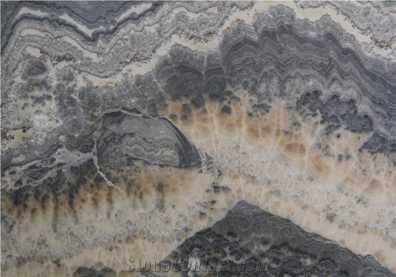 Painting Cloudy Storm Onyx Mexican Grey Bookmatched Slab