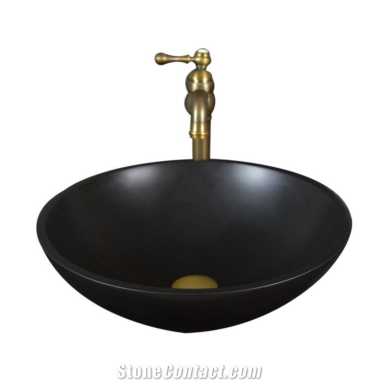 Shanxi Black Granite Round Bowls,Natural Stone Basin, Kitchen Sinks, Bathroom Sinks, Wash Bowls,China Hand Made Bathroom Washing Basin,Counter Top and Vanity Top Sink, Own Factory with Ce
