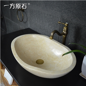 Sunny Beige Marble Oval Sink,Natural Stone Basin, Kitchen Sinks, Bathroom Sinks, Wash Bowls,China Hand Made Bathroom Washing Basin,Counter Top and Vanity Top Sink, Own Factory with Ce