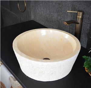 Sunny Yellow Round Marble Sink,Natural Stone Basin, Kitchen Sinks, Bathroom Sinks, Wash Bowls,China Hand Made Bathroom Washing Basin,Counter Top and Vanity Top Sink, Own Factory with Ce