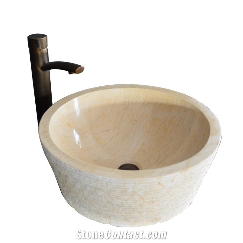 Sunny Yellow Round Marble Sink,Natural Stone Basin, Kitchen Sinks, Bathroom Sinks, Wash Bowls,China Hand Made Bathroom Washing Basin,Counter Top and Vanity Top Sink, Own Factory with Ce
