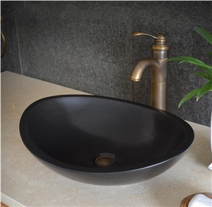 Vessel Black Granite Sink,Shanxi Sesame Black Natural Stone Basin