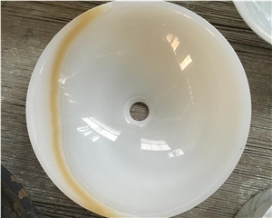 White Onyx Bathroom Round Sink,Natural Stone Basin, Kitchen Sinks, Bathroom Sinks, Wash Bowls,China Hand Made Bathroom Washing Basin,Counter Top and Vanity Top Sink, Own Factory with Ce