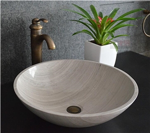 Wooden White Marble Round Sink, White Wooden Marble Basin, Bathroom Sinks, Wash Bowls,China Hand Made Bathroom Washing Basin, Own Factory with Ce