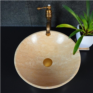 Yellow Marble Natural Stone Round Basin,Natural Stone Basin, Kitchen Sinks, Bathroom Sinks, Wash Bowls,China Hand Made Bathroom Washing Basin,Counter Top and Vanity Top Sink, Own Factory with Ce