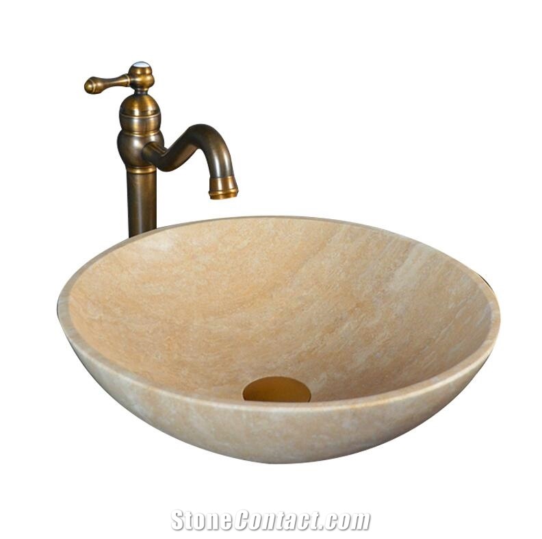 Yellow Marble Natural Stone Round Basin,Natural Stone Basin, Kitchen Sinks, Bathroom Sinks, Wash Bowls,China Hand Made Bathroom Washing Basin,Counter Top and Vanity Top Sink, Own Factory with Ce