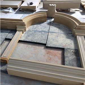 China Beige Sandstone Window Sills Surround Frame Door Surround Frame Arch Hand Made Sculputure