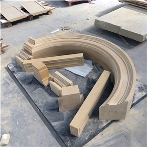 China Beige Sandstone Window Sills Surround Frame Door Surround Frame Arch Hand Made Sculputure